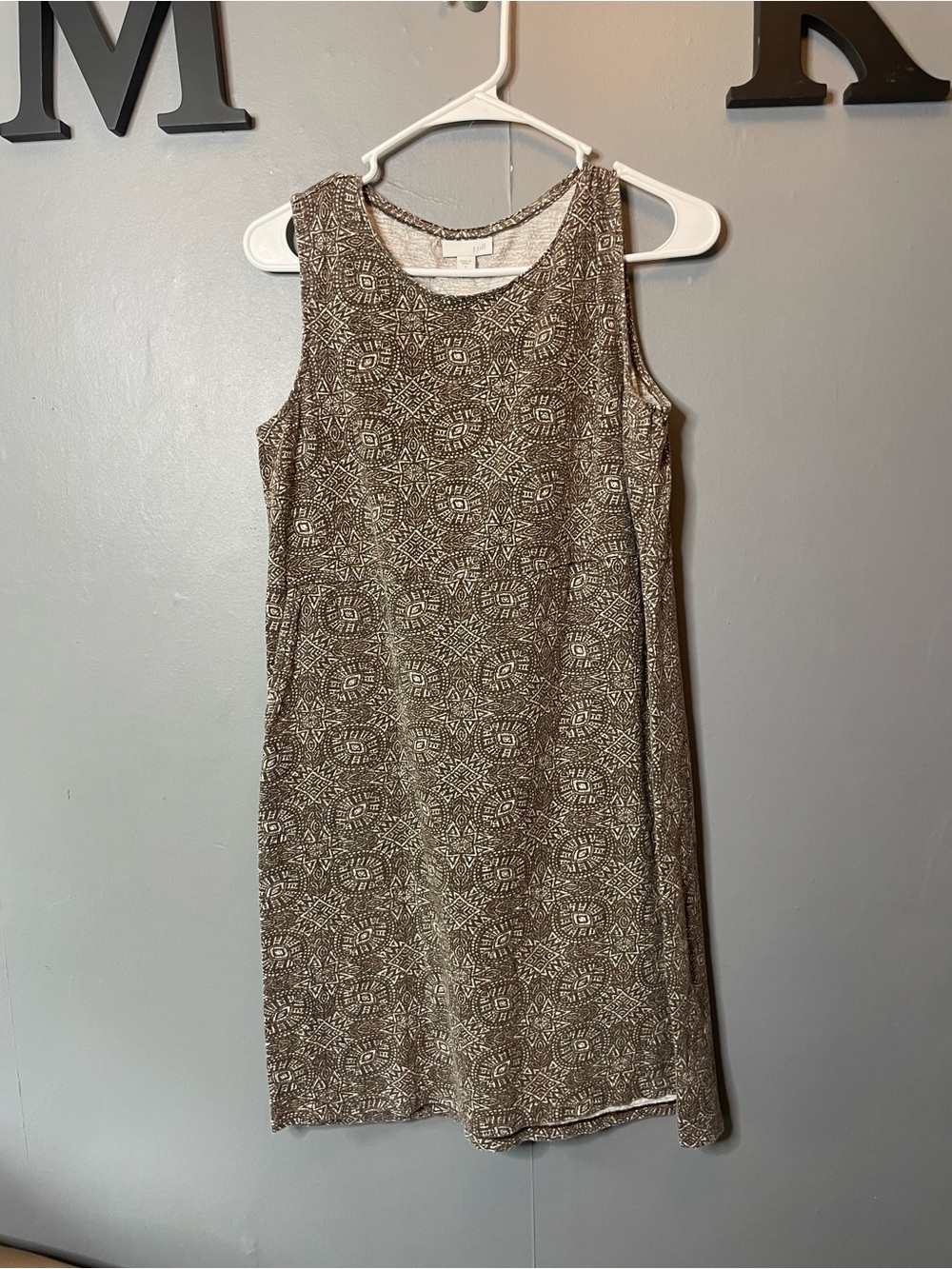 J.Jill Cotton High Neck Sleeveless Brown Patterned Tank Dress size‎ small